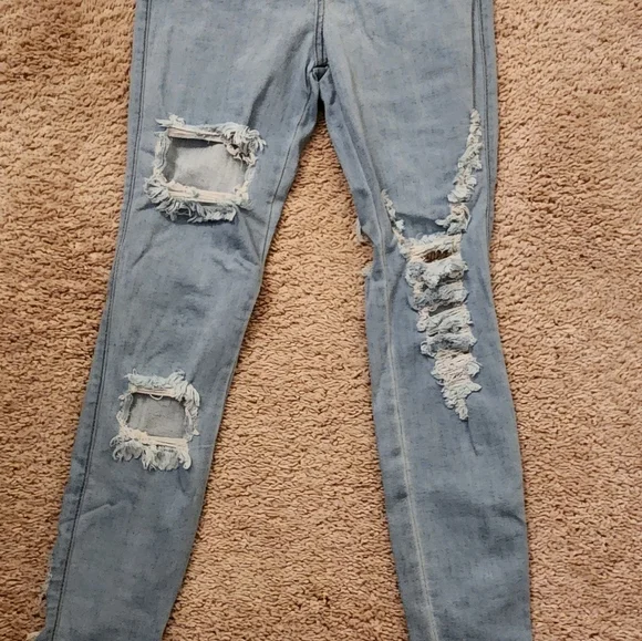 Vibrant Women's Sky Blue Ripped Boyfriend Jeans Sz.7 - Picture 4 of 8